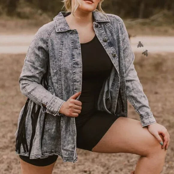 2FLYCO HILDAGO FALLS LADIES DENIM/CHAMBRAY JACKET WITH FRINGE NWT - Picture 3 of 13